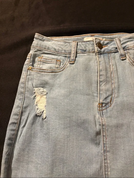 Windsor Light Blue Distressed Denim Mini Skirt - Picture 2 of 5
